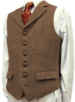 Men's Suit Vest Brown Wedding Wool Tweed Business XS-3XL