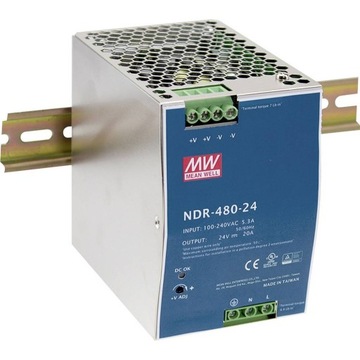 ZASILACZ 24V 20A 480W MEAN WELL NDR-480-24 NA SZYNĘ