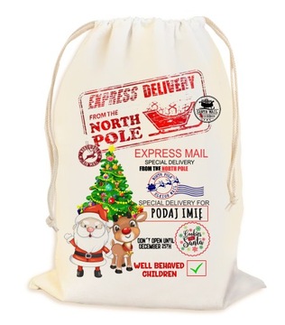 PEROSNALIZOWANY WOREK NA ŚWIĄTECZNY PREZENT POD CHOINKĘ Z IMIENIEM 23*34CM