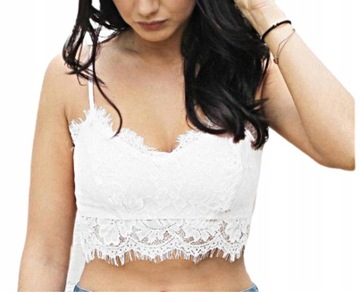 BRALET CROP TOP KORONKOWY NA IMPREZĘ CZARNY