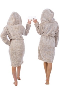 ХАЛАТ ЖЕНСКИЙ ПЛЮШЕВЫЙ ПОДАРОЧНЫЙ ПУШИСТЫЙ БЕЖЕВЫЙ S/M