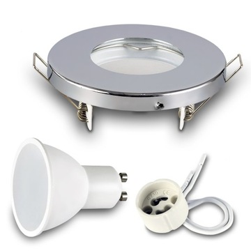 Oprawa wpuszczana halogen IP44 WODOODPORNA chrom + LED GU10 7W 4000K