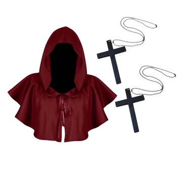 Halloweenowa peleryna śmierci z kapturem Poncho Cosplay z krzyżowym naszyjn
