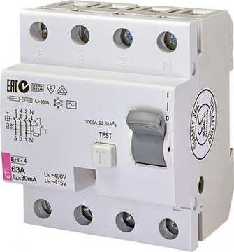 EFI-P4 63A/ 30MA/AC WYŁĄCZNIK RÓŻNICOWY 63A 4P 4M 30MA AC 10KA