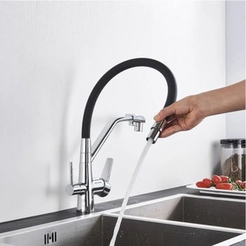 Смеситель для кухни Penelope Black, трехходовой с возможностью подключения фильтра