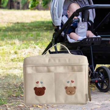 Torba na pieluchy dla niemowląt Lekka, wielofunkcyjna torba do przechowywania Mommy Two Bear White