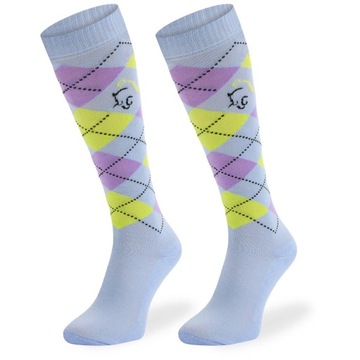 Klasyczne skarpety jeździeckie w romby błękitne