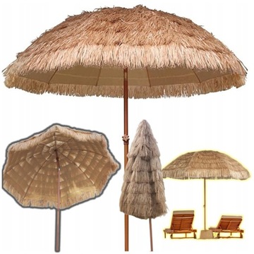 DUŻY PARASOL HAWAJSKI OGRODOWY NA BALKON Taras 160 cm PLAŻOWY XXL SŁOMIANY