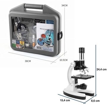 MIKROSKOP OPTYCZNY ZESTAW LABORATORYJNY ZOOM 1200X 3 OBIEKTYWY + AKCESORIA