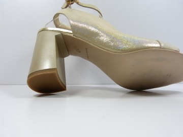 Złote multi eleganckie sandały damskie cholewka zapinane skórzan Sala 37
