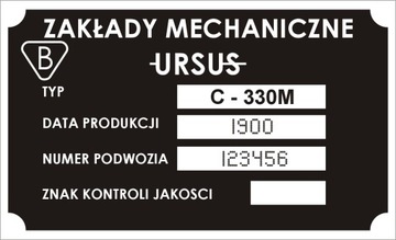 Tabliczka znamionowa ciągnik URSUS 330M wybita