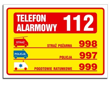 Tabliczka PCV Telefony Alarmowe A5 21 x 14,8 cm