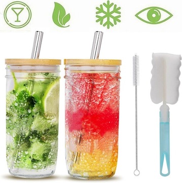 SZKLANKI DO PICIA SMOOTHIE, BUTELKI NA WODĘ DO KAWY, SZKLANE SŁOIKI 2 SZT.