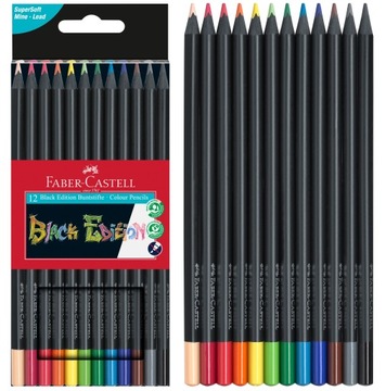 FABER-CASTELL Kredki ołówkowe trójkątne szkolne czarne drewno 12 kolorów