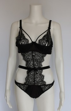 CZARNE BODY SEXY WYCIĘTE OPEN WIĄZANE M 38