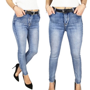 KLASYCZNE DAMSKIE SPODNIE JEANS BLUE RURKI PASEK