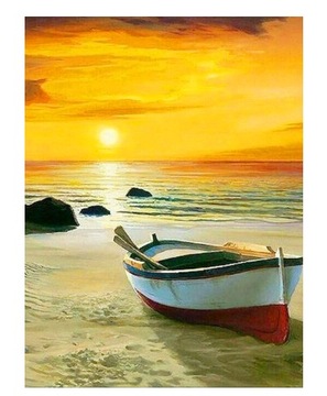 HAFT DIAMENTOWY DIY ŁÓDKA PLAŻĄ ZACHÓD 30x40CM