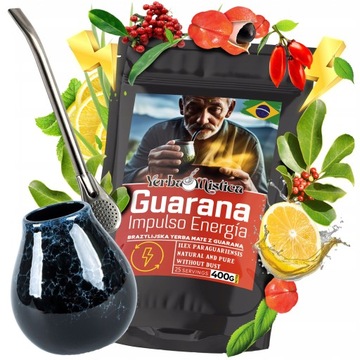 Yerba Mate z Guarana Zestaw Pobudzający z Czarnym Kubkiem Matero i Bombillą