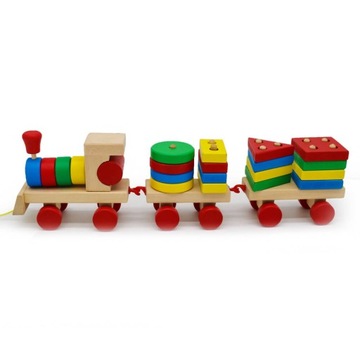 Pociąg z wagonami drewniany układanka kształty sorter Montessori Kinderlly