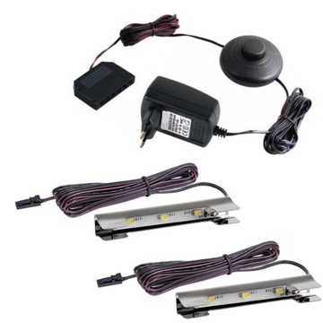 Zestaw 2x Klips LED Metal Szklanych Półek Szyb Witryn 12V DC Ciepły Biały