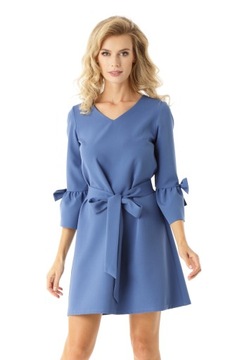 Sukienka trapezowa oversize kokardki, pasek, XL