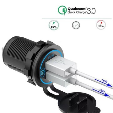 PODWÓJNA ŁADOWARKA SAMOCHODOWA GNIAZDO ZAPALNICZKI MONTAŻOWE 2x USB QC 3.0