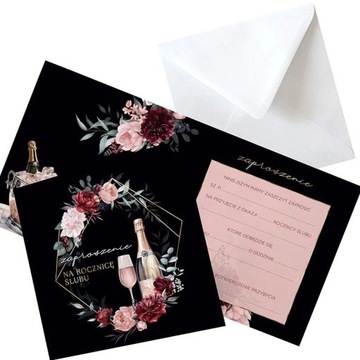 ПРИГЛАШЕНИЯ НА Юбилей свадьбы, черные, элегантные, 10 шт. (+конверты)