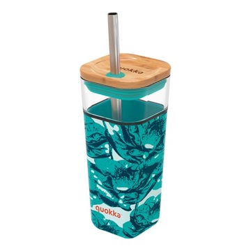 Quokka Liquid Cube - Kubek szklany 540 ml ze słomką ze stali nierdzewnej (W