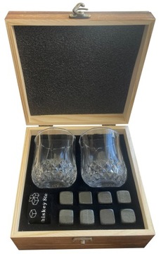 PUDEŁKO ZESTAW KAMIENI DO WHISKY 2 SZKLANKI PREZENT DLA EMERYTA EMERYTURA