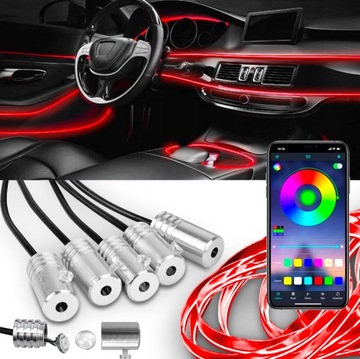 ZESTAW OŚWIETLENIA DO WNĘTRZA AUTA ŚWIATŁOWÓD AMBIENTE RBG 7M APLIKACJA