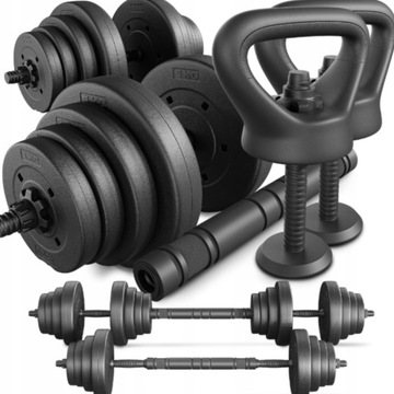 HANTLE BITUMICZNE REGULOWANE 2x20KG + SZTANGA = ZESTAW 40KG + KETTLEBELL