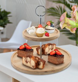 РОЖДЕСТВЕНСКАЯ ТАРЕЛКА, 2-Х ЯРУСНАЯ, БАМБУК И МЕТАЛЛ, 22x24 СМ