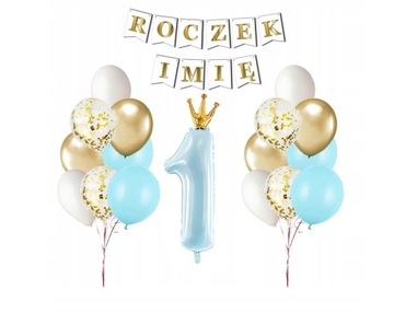 ZESTAW BALONÓW GIRLANDA ROCZEK NIEBIESKIE IMIĘ