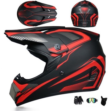 TERENOWY KASK MOTOCYKLOWY ENDURO RĘKAWICZKI MOTOCROSSOWE GOGLE MASKA