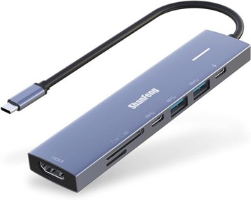 ShanFeng Hub USB C 4K 60 Гц, адаптер 7 в 1 с HDMI, 100 Вт PD, 10 Гбит/с