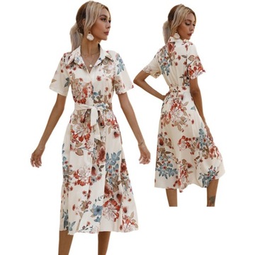 elegancka vintage sukienki damskie print w kwiaty letnie midi sukienka boho