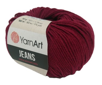 Włóczka YarnArt JEANS bawełna/akryl bordowy 66