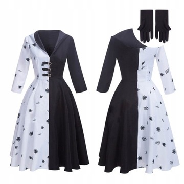 Cosplay Cruella 101 Dalmatians sukienka Christma