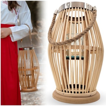 БОЛЬШОЙ ДЕРЕВЯННЫЙ БАМБУКОВЫЙ ФОНАРЬ ДЛЯ ТЕРРАСЫ БОХО-ДЕКОРАЦИОННАЯ ЛАМПА