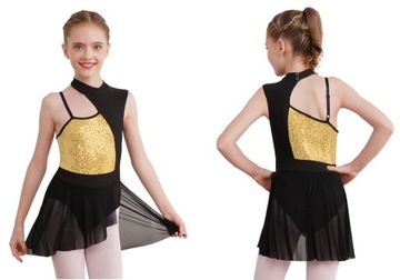 Sukienka Body Balet Trykot Gimnastyka Cekiny Złota 134/140