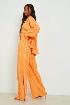 Boohoo pomarańczowe plisowane szerokie spodnie 42