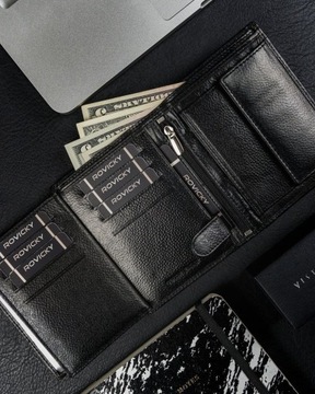 Duży skórzany czarny portfel męski RFID Ronaldo