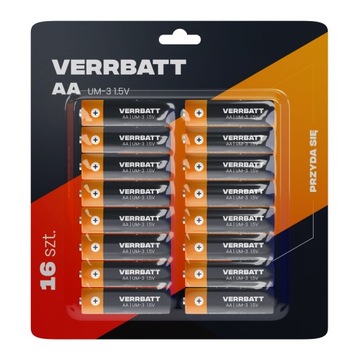 Аккумуляторы угольно-цинковые VERRBATT AA (R6) 16 шт.