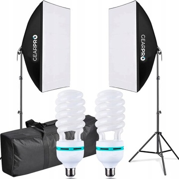 2x LAMPY STUDYJNE SOFTBOX Zestaw Oświetlenie Stałe Ciągłe 50x70 cm 2x 650W