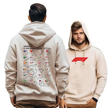 BLUZA MĘSKA FORMUŁA 1 Z KAPTUREM BEŻOWA GRUBA CIEPŁA F1 KALENDARZ 2025 XL