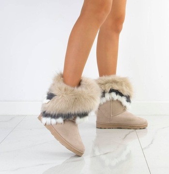 6821 БЕЖЕВЫЕ УТЕПЛЕННЫЕ СНЕЖНЫЕ БОТИНКИ НА МЕХЕ 39