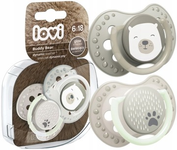 Lovi, пустышка динамическая, Buddy Bear, 2 шт. 6-18м