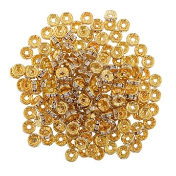 200 sztuk 8mm pozłacane Rhinestone Rondelle Spacer