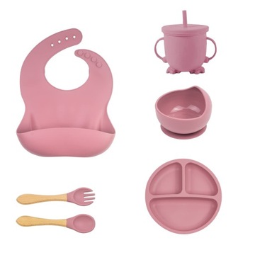 NACZYNIA KARMIENIA SILIKONOWE DLA DZIECI TALERZYK Z PRZYSSAWKĄ ZESTAW 8SZT