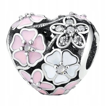 Charms zawieszka do bransoletki serce łąka sr 925